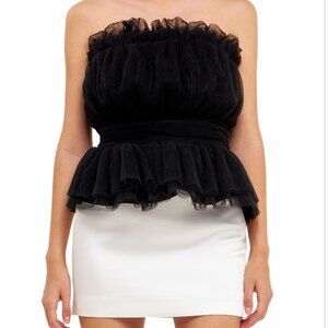 Black Strapless Tulle Banded Top NWT